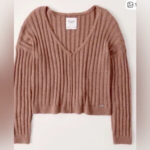 Abercrombie & Fitch Ribbed Sweater Small Brown Cropped V-Neck Boxy Sweater